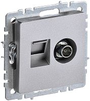 Розетка RJ45+TV Оконечная без рамки IEK Brite РТВ/РК12-БрА 2-м. алюминий картинка